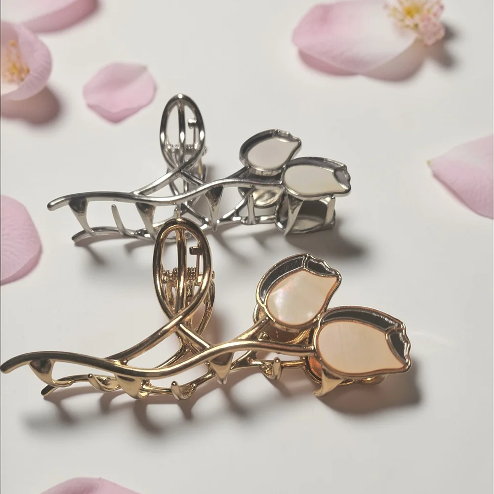NEW Piper K Tulips Flowers Double-Sided 2-Pack Metal Hair Claw Clip 5